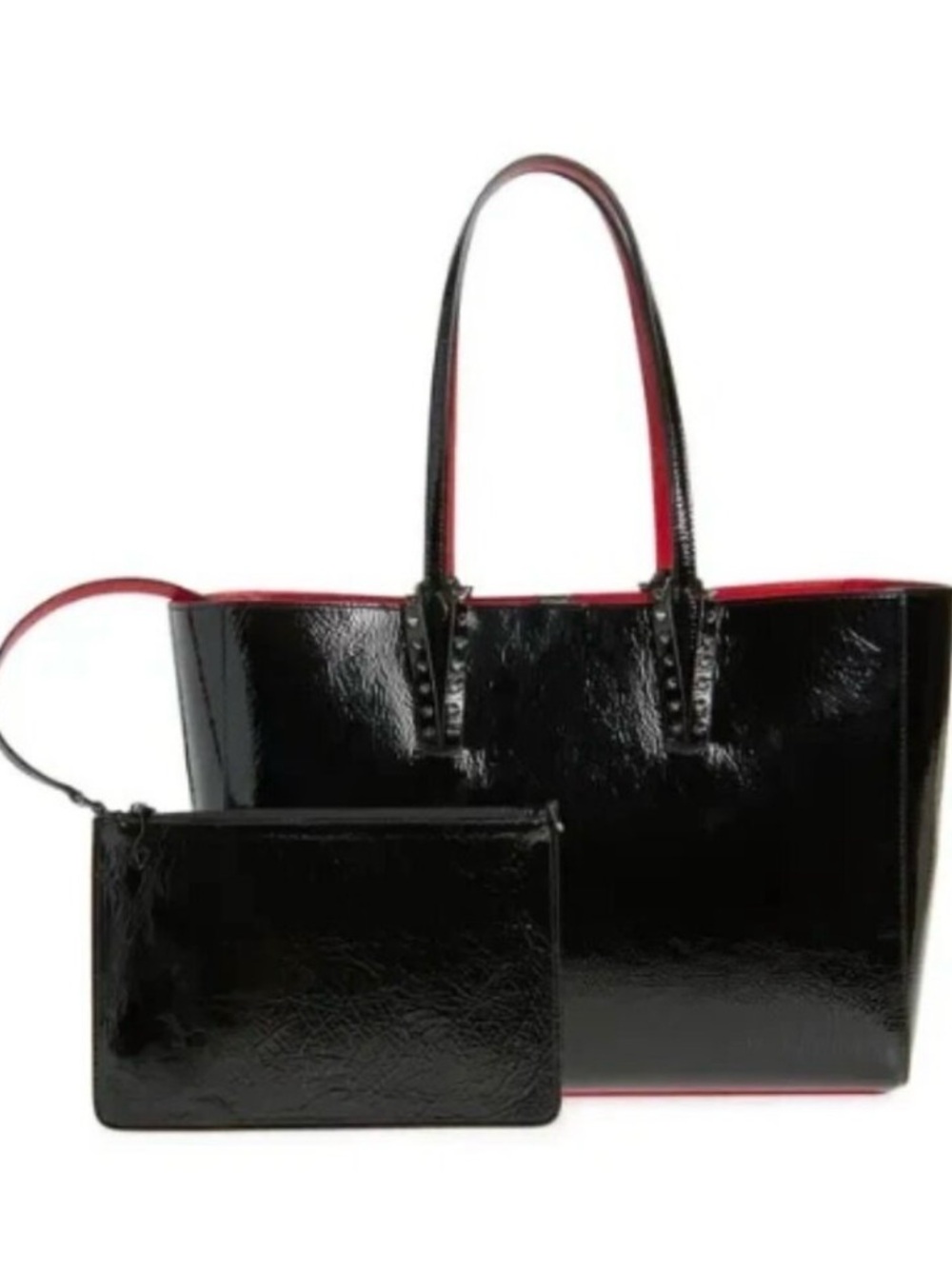Black and Red Patent Leather Tote Bag - Women